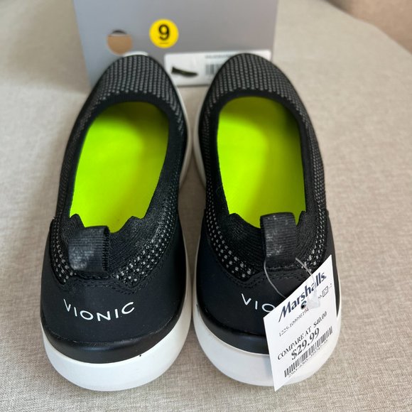 Vionic Black Flats with Neon Green Insole - Picture 2 of 5